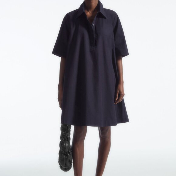 COS A-LINE MINI SHIRT DRESS - Black - Eur 34 - Picture 1 of 16